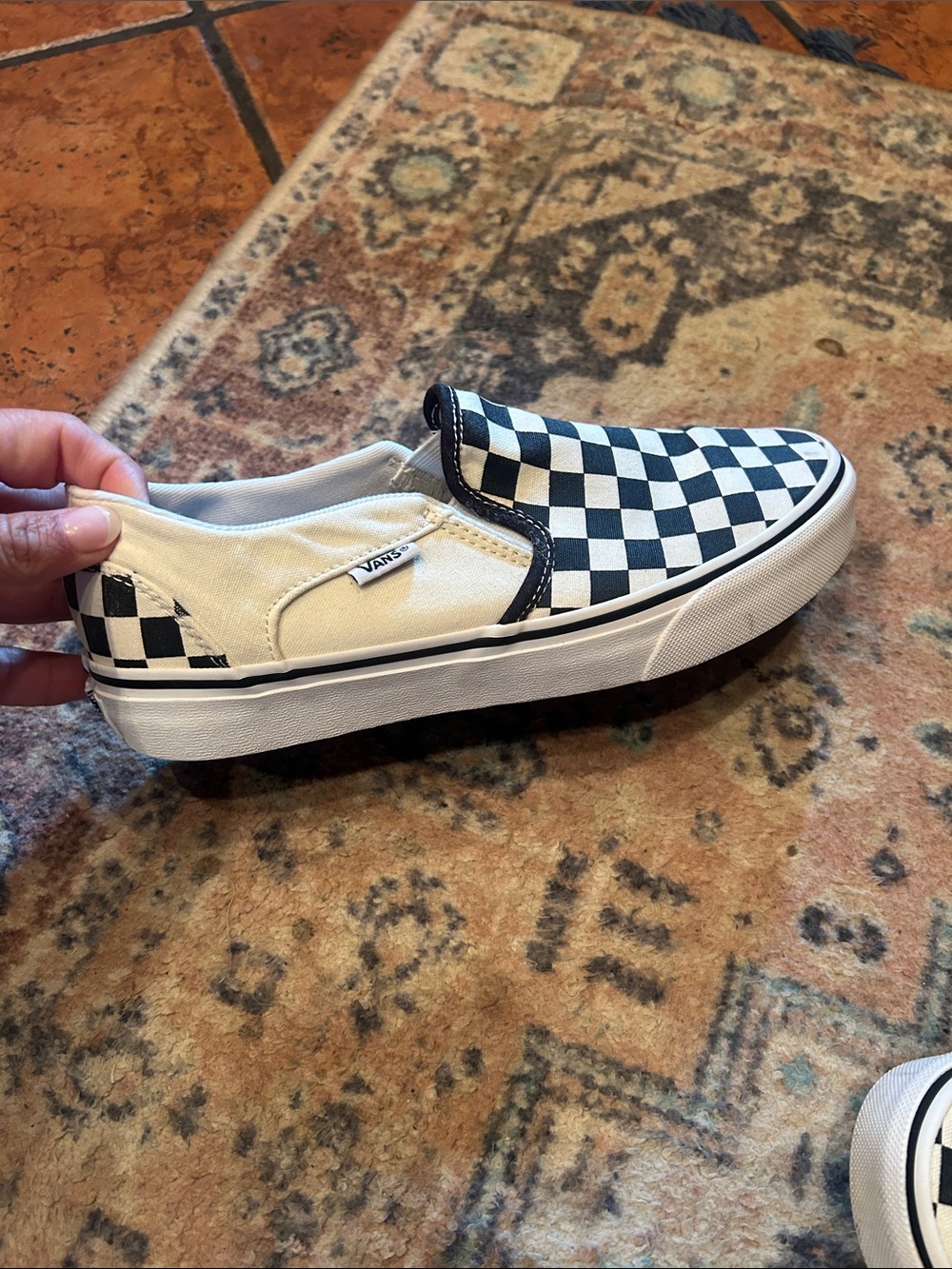 Vans Slip-On Checkerboard Canvas Sneakers - Black & Cream - Picture 7 of 13